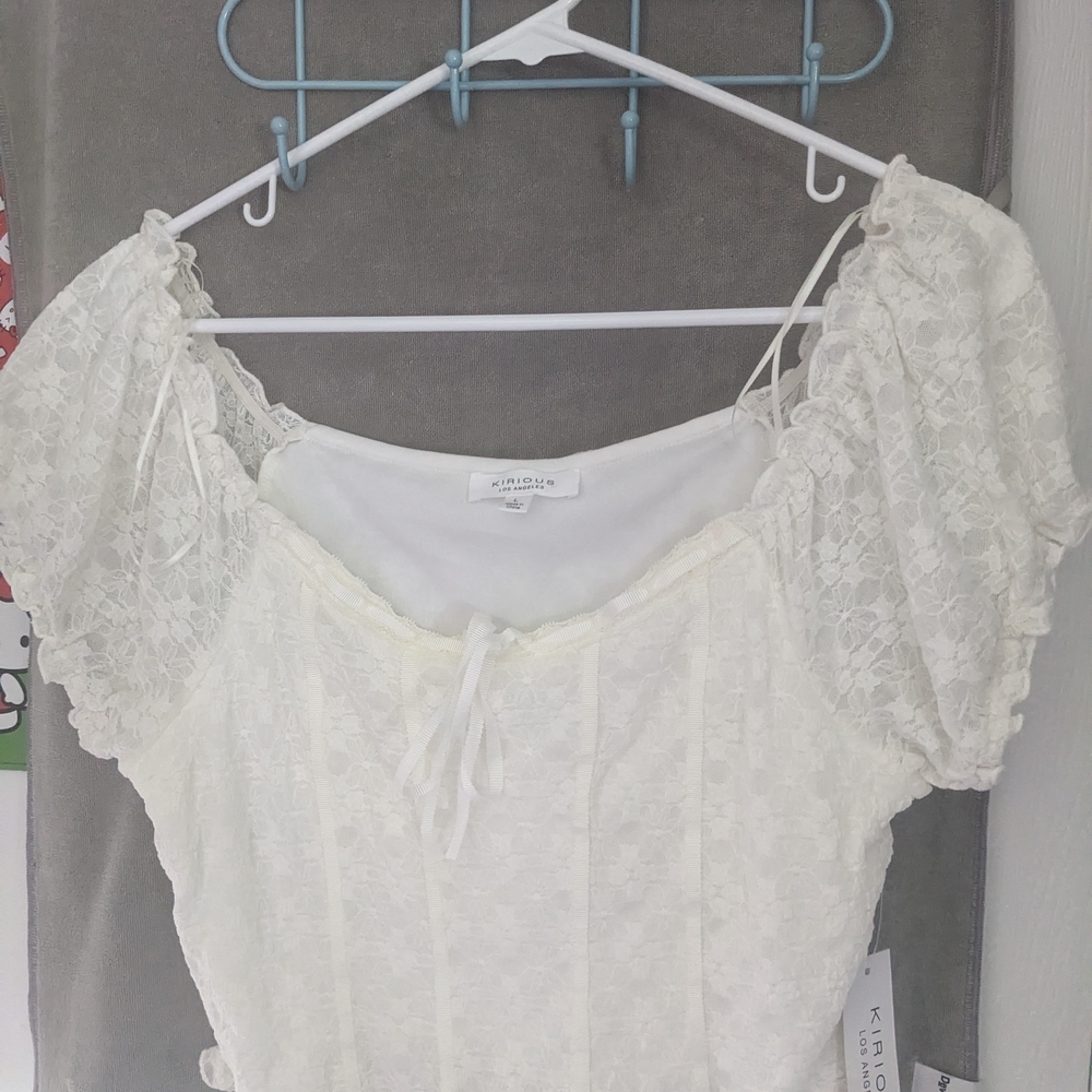 White Lace Puff Sleeve Top